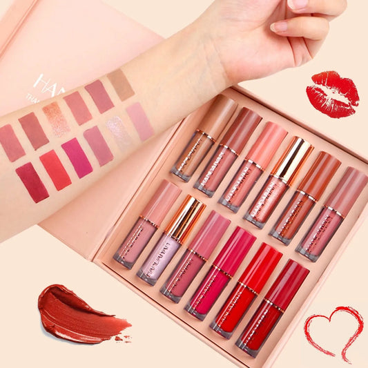 Lip Gloss Set - 12 Velvet Colors Non -Fading Waterproof Lipstick Set - Lip Tint For Girl and Women