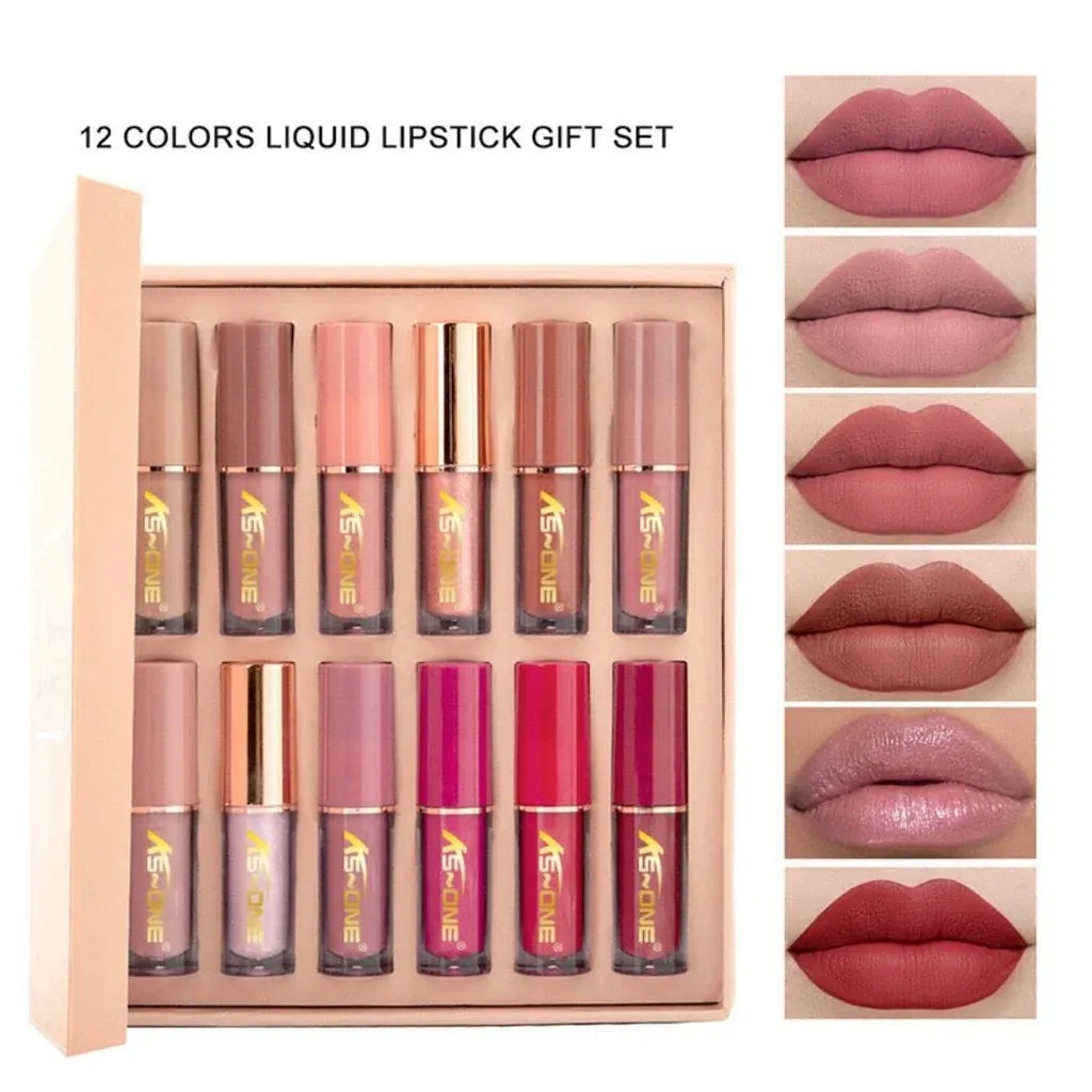 Lip Gloss Set - 12 Velvet Colors Non -Fading Waterproof Lipstick Set - Lip Tint For Girl and Women